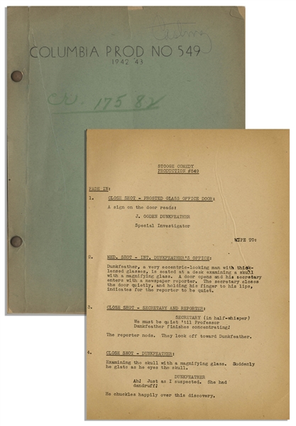 Moe Howard's 36pp. Script Dated June 1942 for The 1943 Three Stooges Film ''Spook Louder'' -- Original Writing on Cover -- Chipping to Covers & Archival Repair, Else Very Good Condition